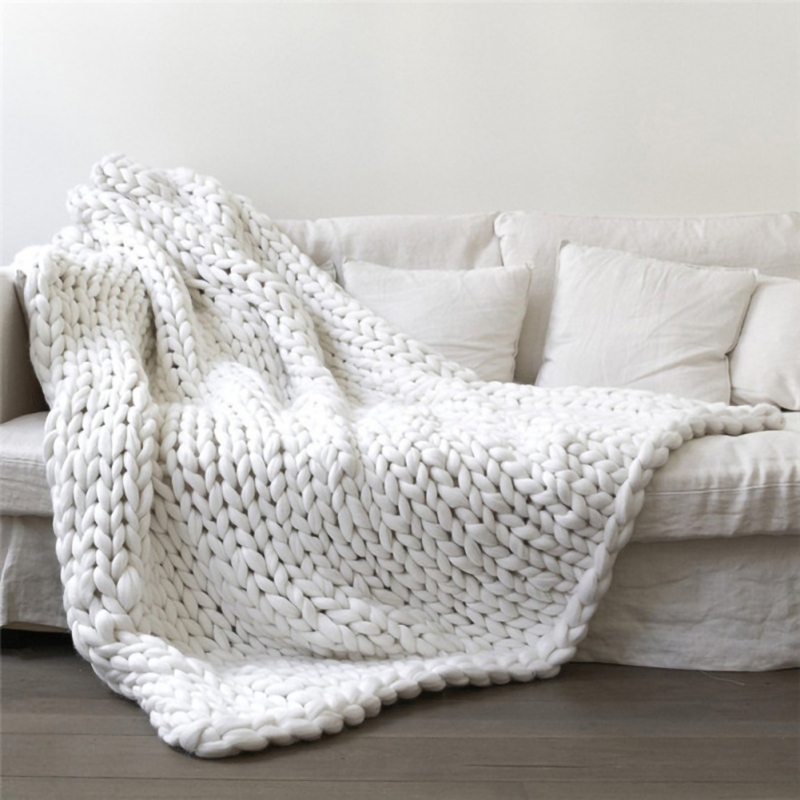 Chunky Knitted Thick Blanket Winter Warm Hand Yarn Merino Bulky Throw Sofa Knitt 